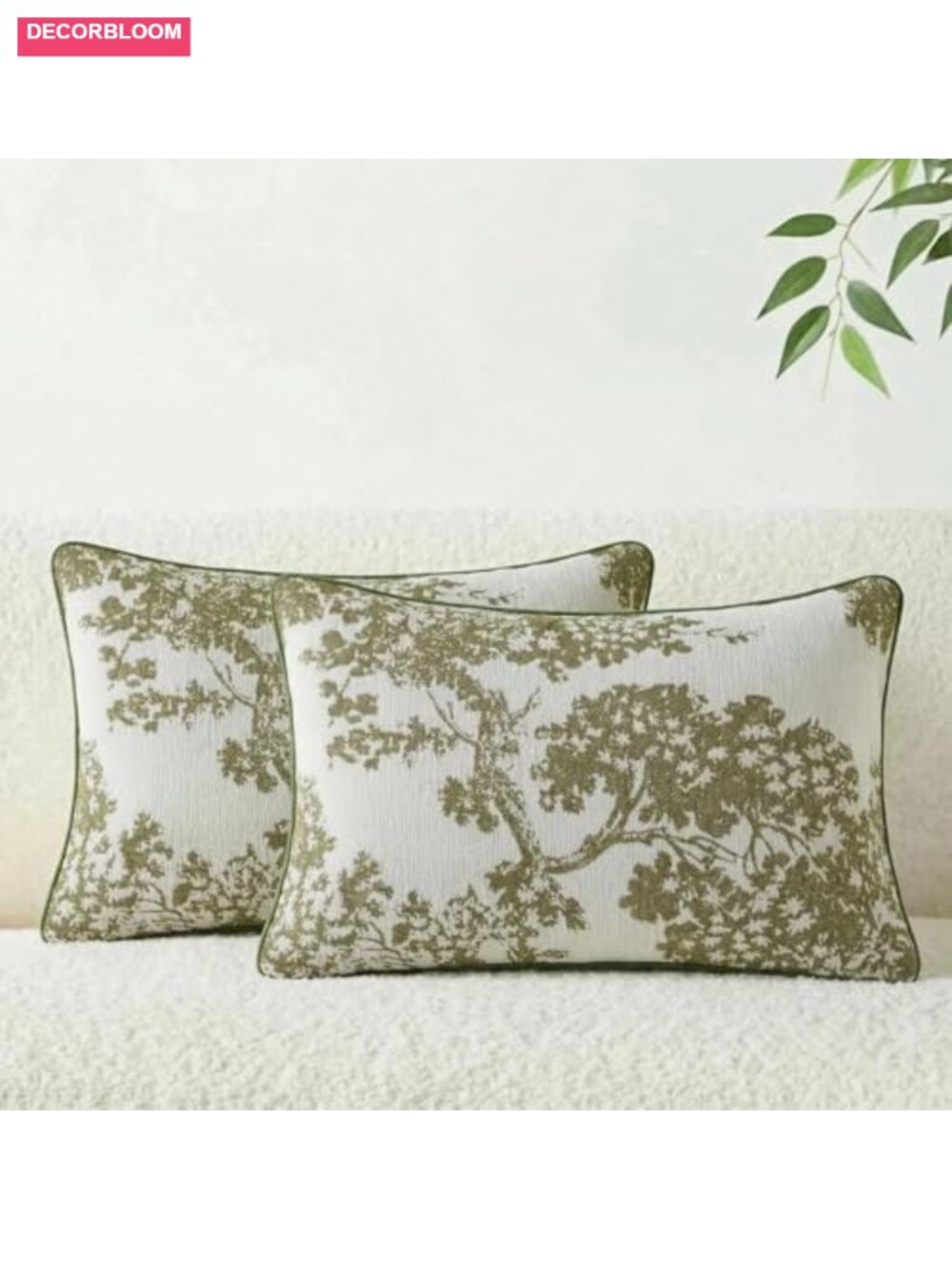 Chenille Jacquard Lumbar Throw Pillow Covers Set of 2, 12x20, Hidden Zipper, - Picture 1 of 6